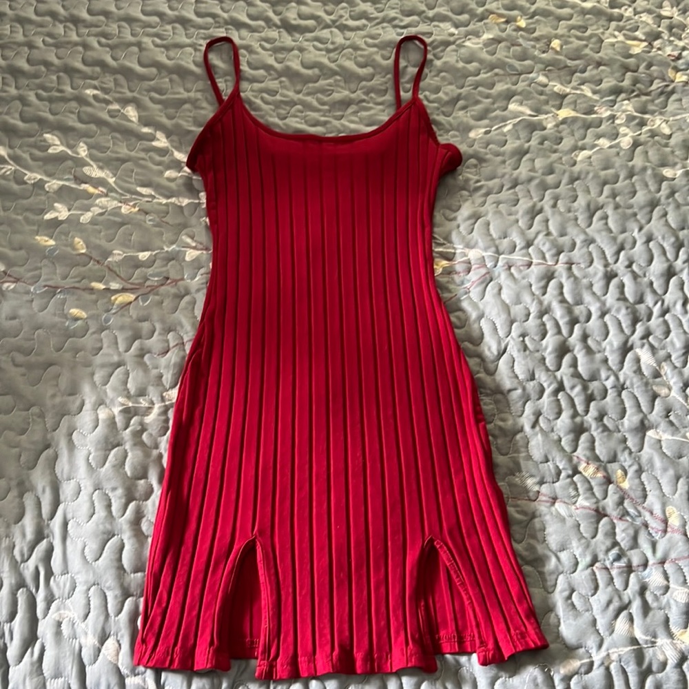 Red Ribbed Mini Dress